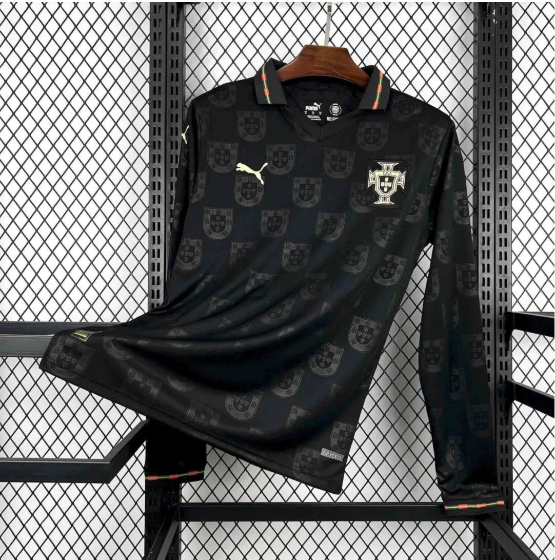🇵🇹Portugal Black Long Sleeve Football Jersey – Premium Master Copy | Screen Print Logo🧨