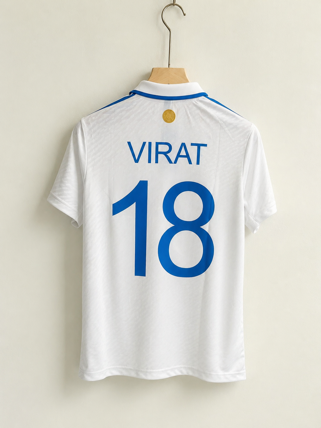 Premium White Cricket Jersey – VIRAT 18 | 240 GSM Dot Knit Mastercopy