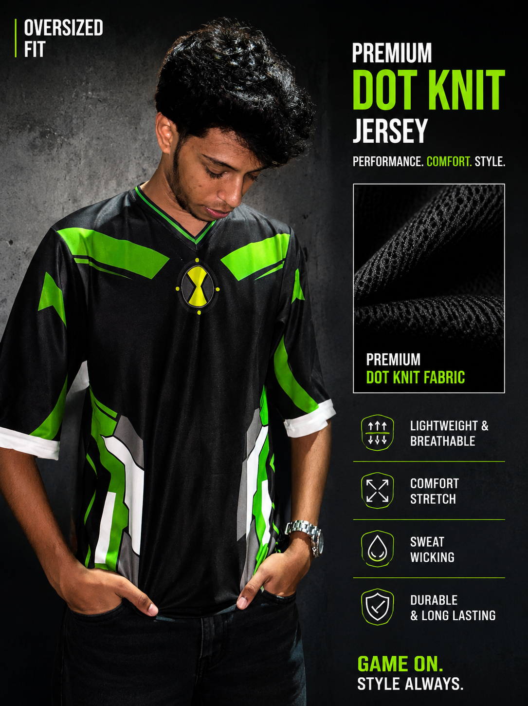 Ben 10 Inspired Premium Dot Knit Oversized Jersey 💚⚡